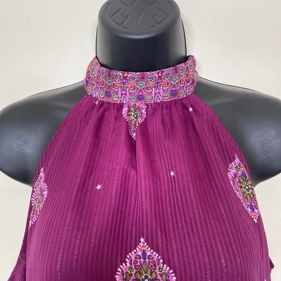 Loft Shimmer Stripe Mosaic Bow Back Halter Top Purple Paisley Womens S‎ NWT - Picture 3 of 10